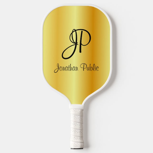 Palas De Pickleball Faux Gold Dos lados Monograma Elegante Plantilla d (Anverso)