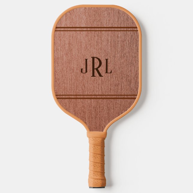 Palas De Pickleball Faux Woodgrain Con Monograma (Anverso)