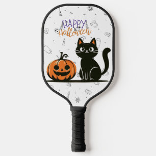 Palas De Pickleball Feliz gato y calabaza de Halloween
