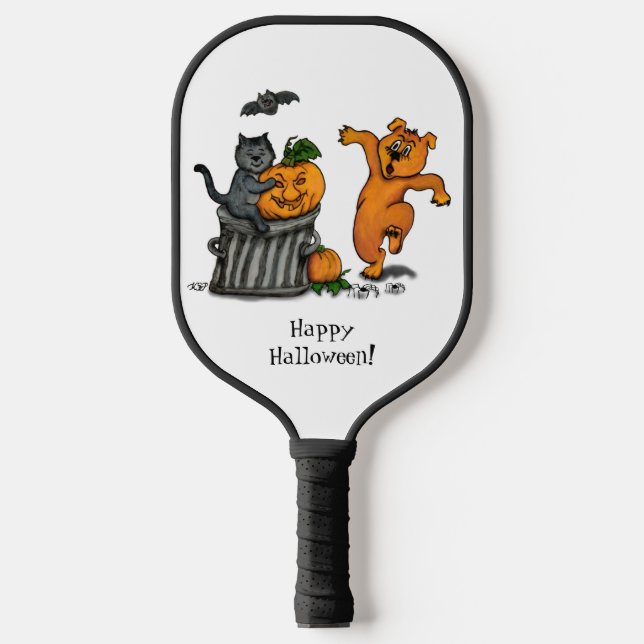 Palas De Pickleball ¡Feliz Halloween! Perro de gato y araña (Anverso)