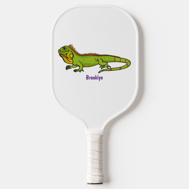 Palas De Pickleball Feliz ilustracion personalizado de iguana verde (Anverso)