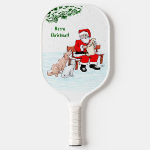 Palas De Pickleball Feliz Navidad! Papá Noel con gato y perro