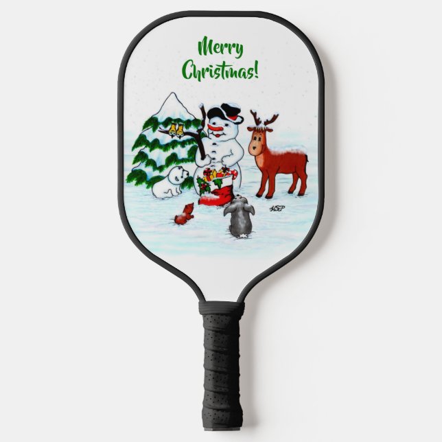 Palas De Pickleball ¡Feliz Navidad! Snowman con sus amigos (Anverso)