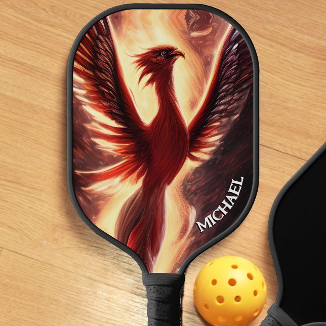 Palas De Pickleball Fénix en ascenso rojo con fuego de llamas en llama (red rising phoenix pickleball paddle)