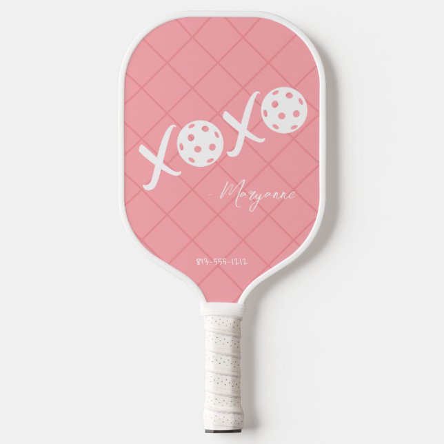 Palas De Pickleball Firma personalizada XOXO rosa y blanco (Anverso)