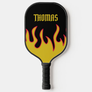 Palas De Pickleball Flamas amarillas, rojas y negras personalizadas
