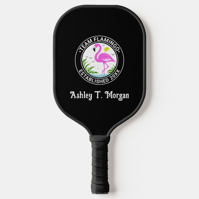 Palas De Pickleball Flamingo rosa en el agua Team Name Date Estd N (Anverso)