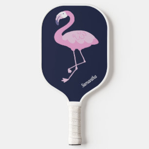 Palas De Pickleball Flamingo rosa lindo sobre azul oscuro con nombre