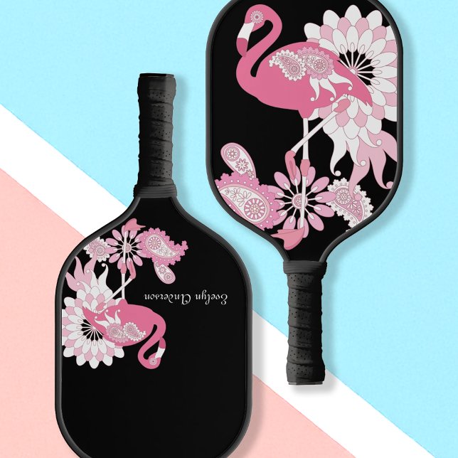 Palas De Pickleball Flamingo rosa paisley negro moderno personalizado (Subido por el creador)