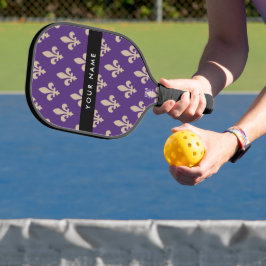 Palas De Pickleball Fleur de Lis, Beige on Purple, Royal, Your Name