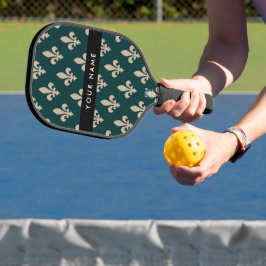 Palas De Pickleball Fleur de Lis, Beige sobre Verde, Real, Tu Nombre