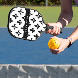 Palas De Pickleball Fleur de Lis, Black on White, Black, Your Name