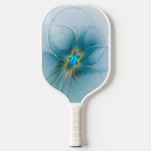 Palas De Pickleball Flor de Arte Fractal de Oro Azul Pequeña Belleza
