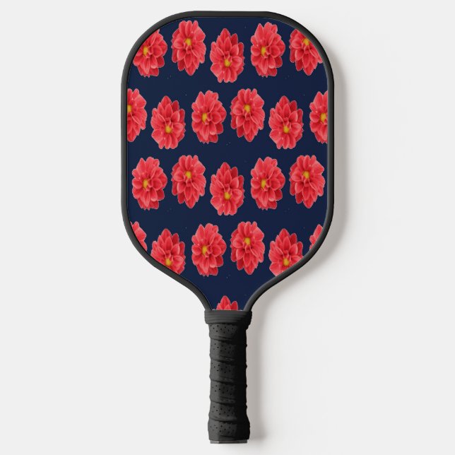 Palas De Pickleball Flor de dahlia rosa en azul (Anverso)