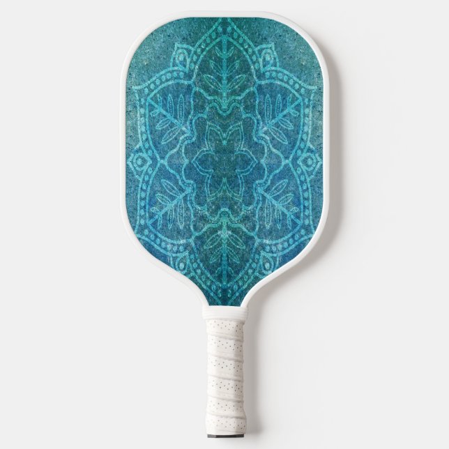 Palas De Pickleball Flor de mandala azul texturizada (Anverso)
