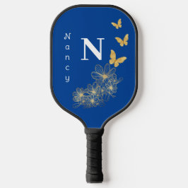 Palas De Pickleball Flor de oro blanco profundo azul mariposa minimali