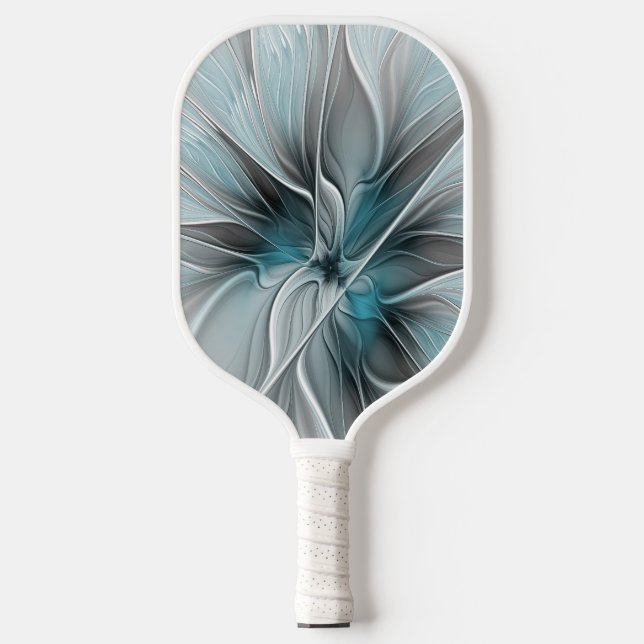 Palas De Pickleball Flor Floral Fractal Moderno Abstracto Flor Azul Gr (Anverso)