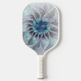 Palas De Pickleball Flor Fractal Moderna Con Azul