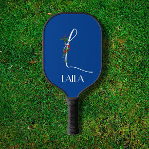 Palas De Pickleball Flor monograma inicial de caligrafía L