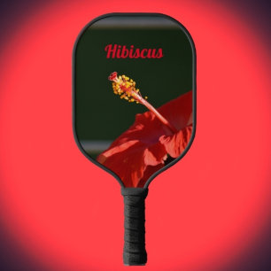 Palas De Pickleball Flor negra de hibiscus tropical roja