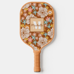 Palas De Pickleball Flor retro de verano Monograma
