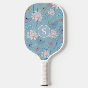 Palas De Pickleball Flora de mariposa azul monogramo