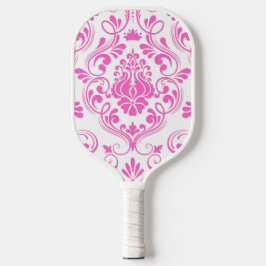Palas De Pickleball Floral adamascada blanca y rosa caliente