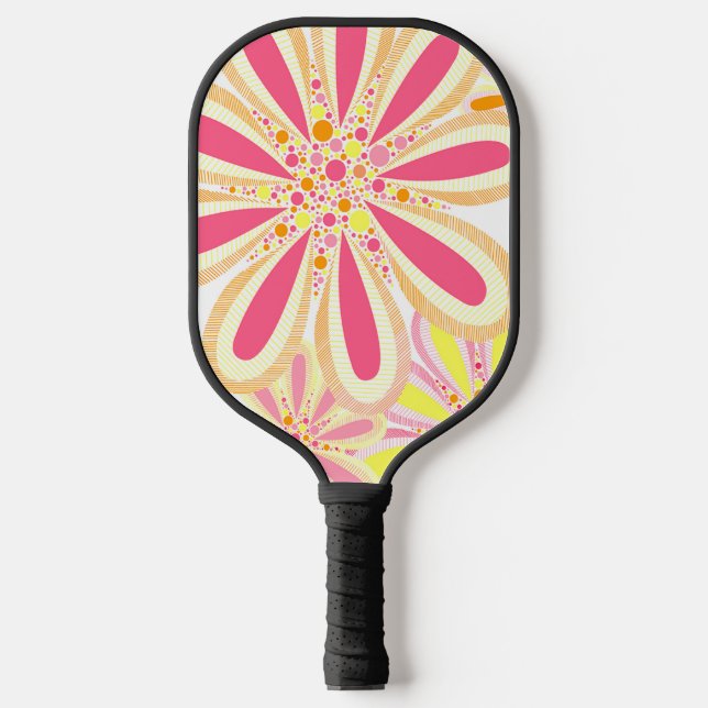 Palas De Pickleball Floral amarilla y rosa (Anverso)