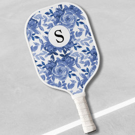 Palas De Pickleball Floral azul monogramo
