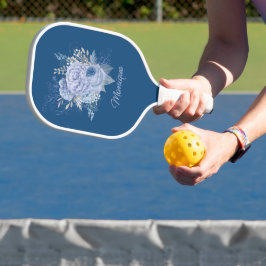 Palas De Pickleball Floral azul y plata bonito personalizada