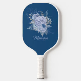 Palas De Pickleball Floral azul y plata bonito personalizada