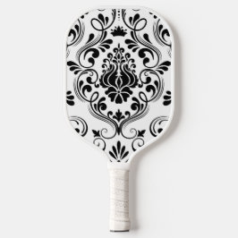 Palas De Pickleball Floral de damasco blanco y negro