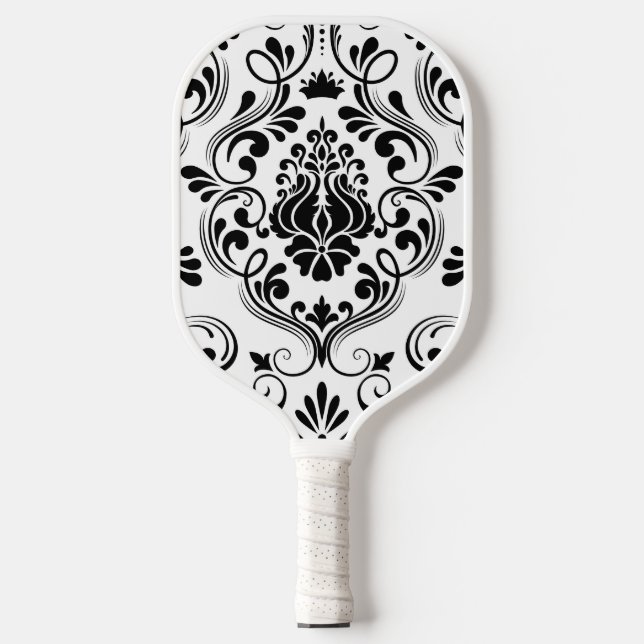 Palas De Pickleball Floral de damasco blanco y negro (Anverso)