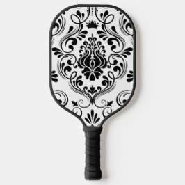 Palas De Pickleball Floral de damasco blanco y negro