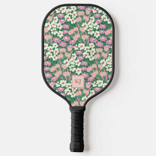 Palas De Pickleball Floral de primavera floreciente monogramado (Reverso )
