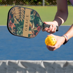 Palas De Pickleball Floral dorada tropical romántica