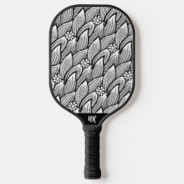 Palas De Pickleball Floral moderna de margarita hippie blanca y negra