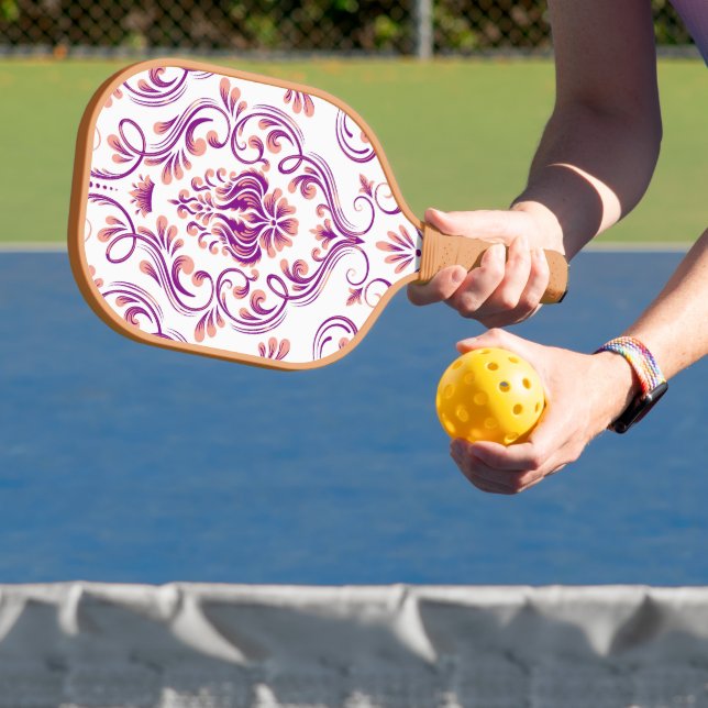 Palas De Pickleball Floral Peach and Purple Damask (in situ)