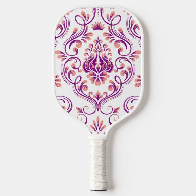 Palas De Pickleball Floral Peach and Purple Damask (Anverso)