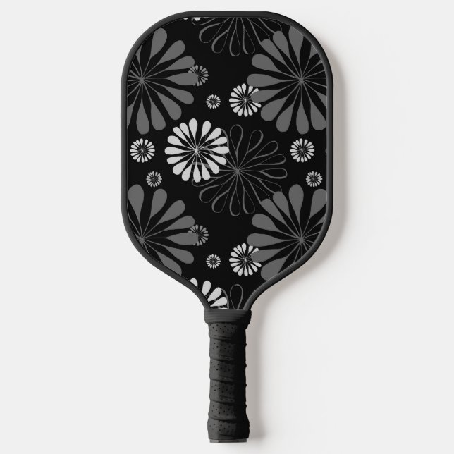 Palas De Pickleball Floral retro en blanco y negro (Anverso)