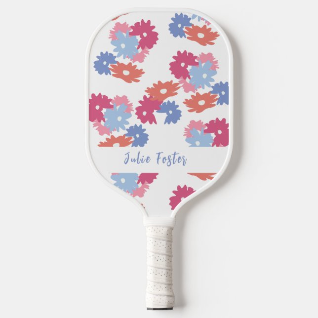 Palas De Pickleball Floral rosa azul patel personalizada (Anverso)