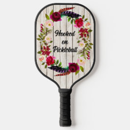 Palas De Pickleball Florales borgoñosos, plumas, madera 2 remo Pro