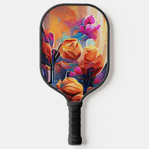 Palas De Pickleball Flores azules rojas Naranja de arte Abstracto flor