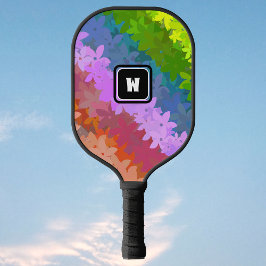 Palas De Pickleball Flores de arcoiris retro y locos con las iniciales