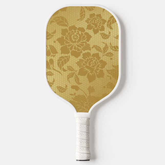 Palas De Pickleball Flores de Honeycomb dorado Floral Elegante (Anverso)