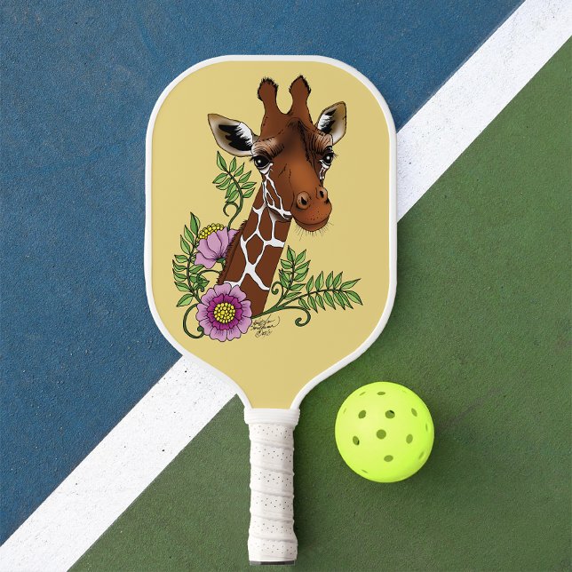 Palas De Pickleball Flores de retrato amarillo de jirafa (Subido por el creador)