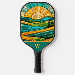 Palas De Pickleball Flores Doradas Campo Verde Vidrio Falso Teñido