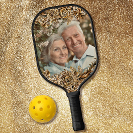 Palas De Pickleball Flores doradas de lujo Moda elegante negro