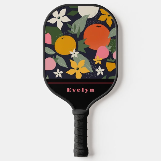Palas De Pickleball Flores negras rosadas personalizadas (Anverso)