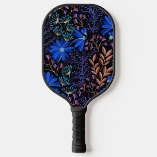 Palas De Pickleball Flores negras y azules simples